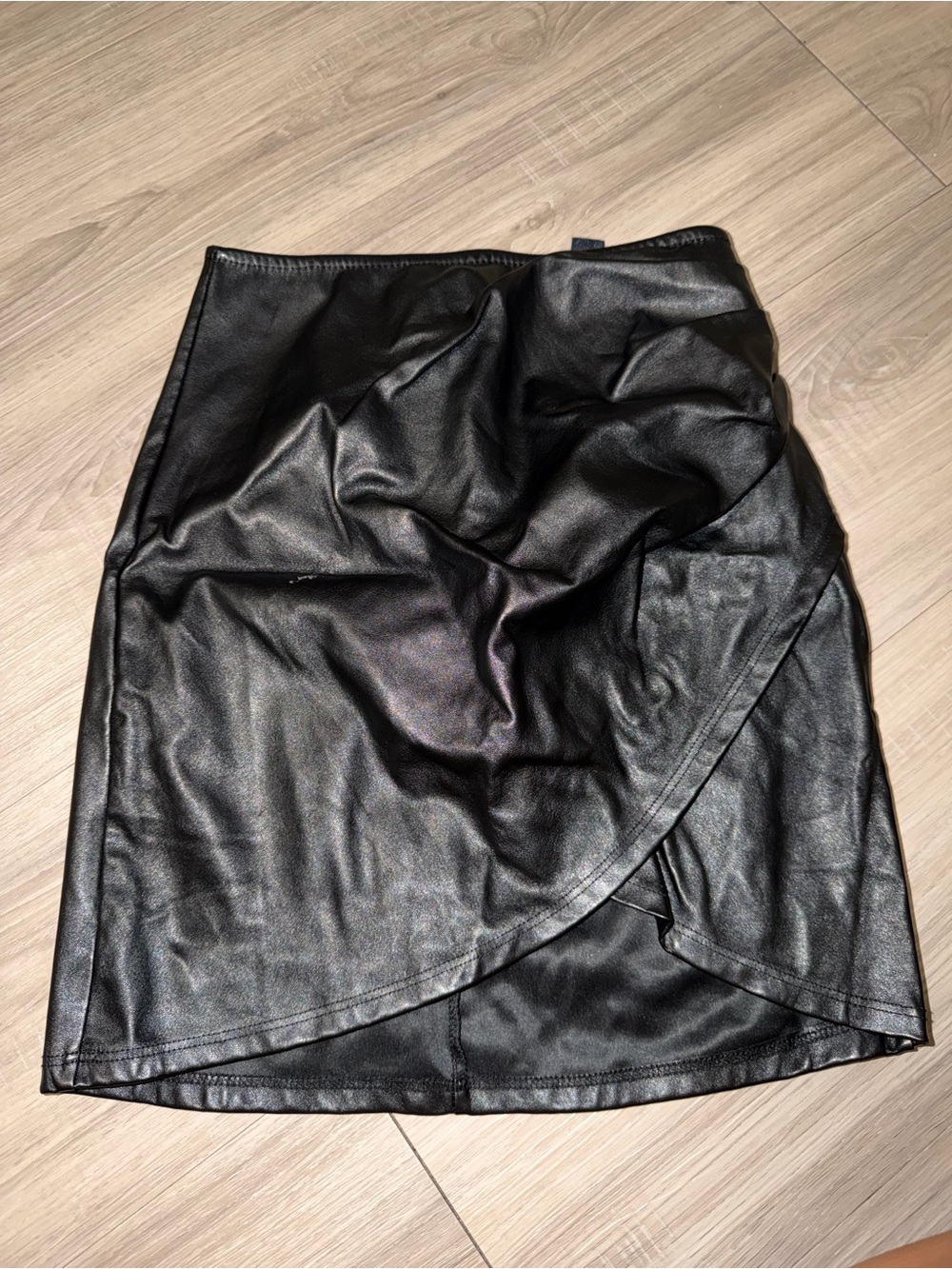 Windsor Black Faux Leather Wrap-Style Mini Skirt